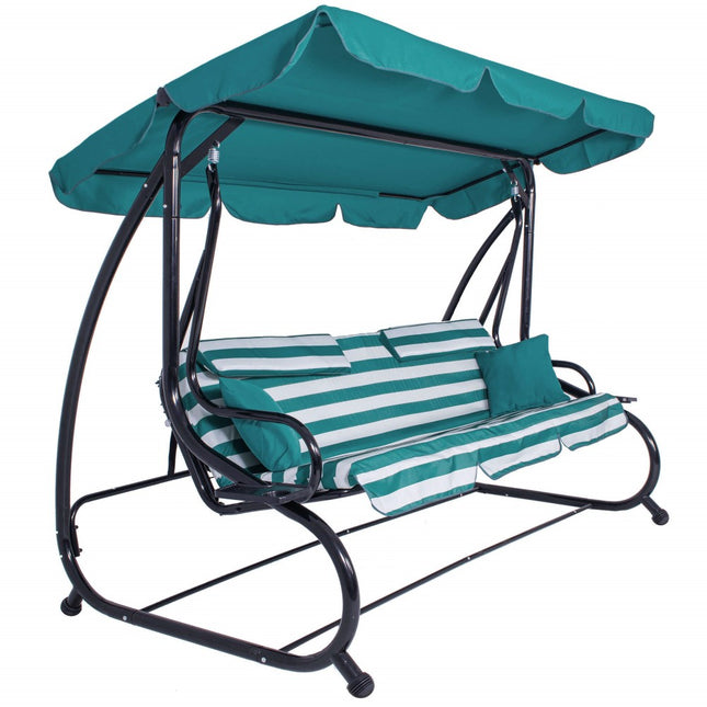 Schommelbank | Luna-Schommel | 4-zits | Waterafstotend | Inclusief 2 Kussens | Verstelbare Luifel | 230 x 130 x 162 cm | Turquoise/Wit/Grijs