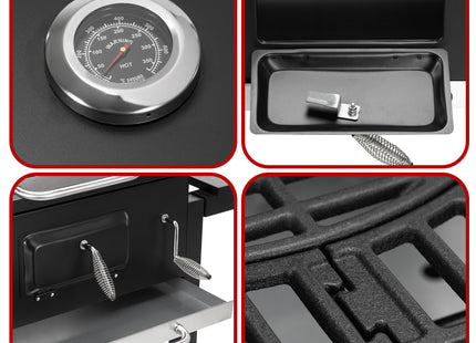 Houtskool barbecue - Op Wielen - BBQ - Asopvangbak - Thermometer - Kunststof - RVS - Zwart