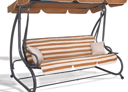 Schommelbank | Luna-Schommel | 4-zits | Waterafstotend | Inclusief 2 Kussens | Verstelbare Luifel | 230 x 130 x 162 cm | Bruin/Wit/Grijs