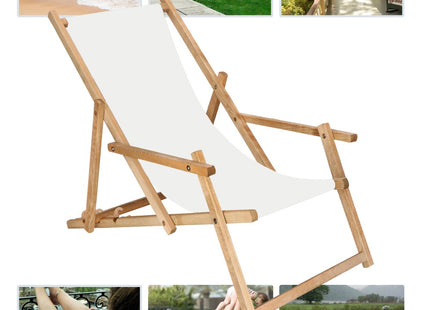 Ligbed | Strandstoel | Ligstoel | Verstelbaar | Arm Leuning | Beukenhout | Geïmpregneerd | Handgemaakt | Wit