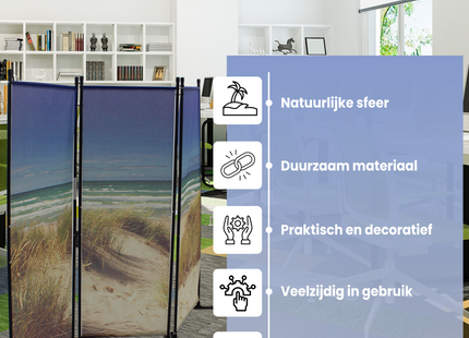 Kamerscherm - 3-delig - Privacy scherm - UV- Bestendig - Zee - Duinen - 170 x 165 Cm - PVC