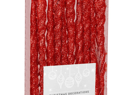 Kerstballen | Ijspegels | 10 Stuks | 12 cm | Rood | Glitter