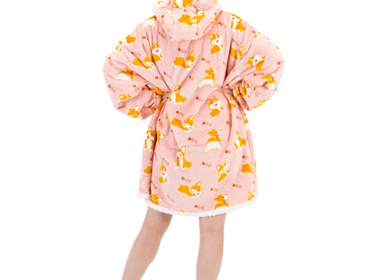 Hoodie Deken | Badjas | Deken Met Mouwen | One Size | Honden | Polyster | Roze | Bruin | Wit