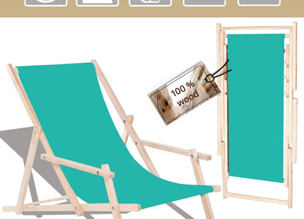 Ligbed | Strandstoel | Ligstoel | Verstelbaar | Arm Leuning | Beukenhout | Handgemaakt | Turquoise
