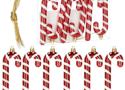 Kersthanger | Zuurstok | Kerstboomhanger | Wit | Rood | Kunststof | 13,5 cm | 6 Stuks