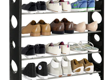 Springos Schoenenrek | 12 - 16 Paar Schoenen | 4 Laags | Kunststof/Metaal | Zwart
