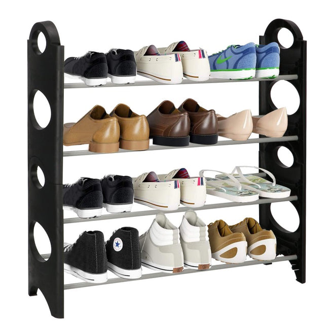 Springos Schoenenrek | 12 - 16 Paar Schoenen | 4 Laags | Kunststof/Metaal | Zwart