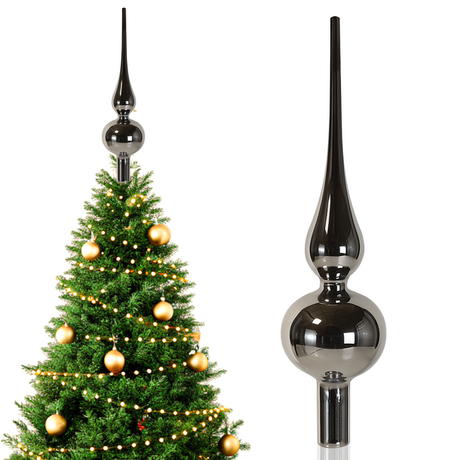 Kerstboom Piek | Glas |  24,5 cm | Glanzend | Zilver