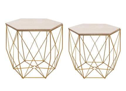 Salontafel | Salontafel Set | Rond | 3-Delig | Goud/Hout