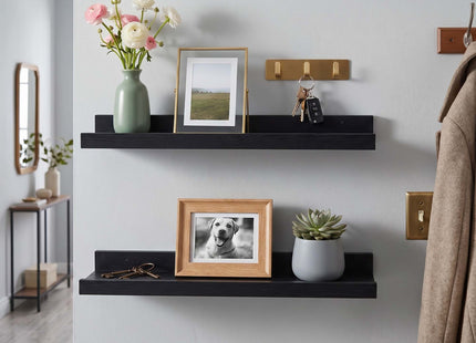 Wandplank - Boekenplank - Ophangbaar - Kruidenplank- Zwart - Grenenhout - 10 Kg - 50 cm - 2 Stuks