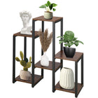 Plantenrek | Plantenstandaard | Plantentrap | 6 Niveaus | Metaal | Hout | Zwart | Donkerbruin