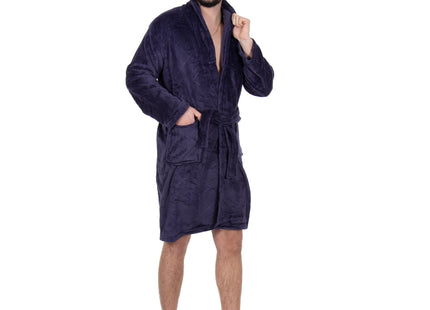 Badjas - Fleece - Marineblauw - Capuchon - Riem - Maat L/XL