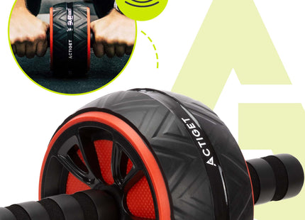 Buikspierwiel | AB Wheel | Buikspierroller | Inclusief Kniemat | Extra Breed | Zwart/Rood