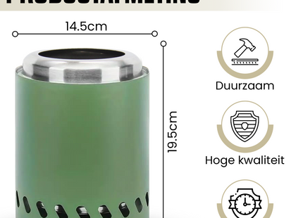 EdenOutdoor® Tafelhaard - Rookloze Tafelhaard - Rookloze Vuurkorf - Pellet & Hout - 19,5 x Ø14,5 CM - Groen