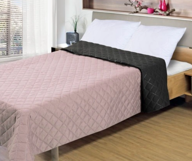 Sprei - Roze - Zwart - Dubbelzijdig - Gewatteerd - 160 x 200 Cm
