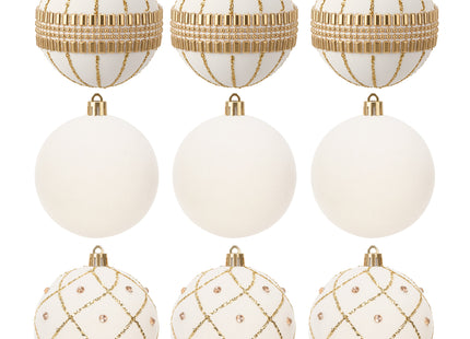 Kerstballen | 9 Stuks | 8 cm | Wit/Goud | Fluweel
