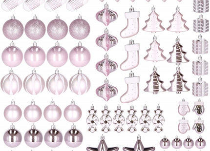 Kerstballen | 77 Stuks | Roze/Wit