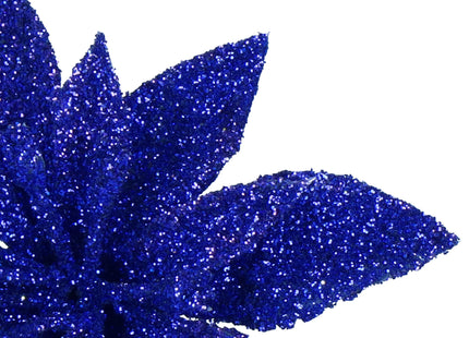 Kunstbloem Met Clip- Poinsettiatak - Ster van Bethlehem - Blauw - Glitters