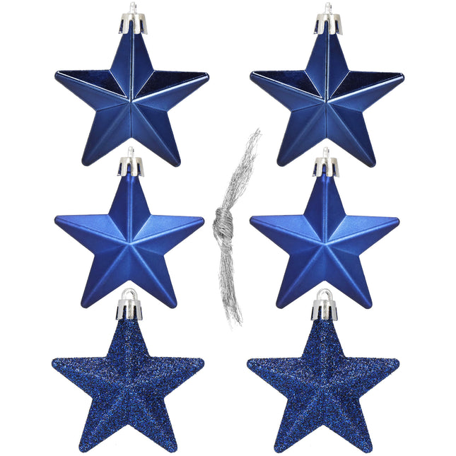 Kerstballen | Sterren | 6 Stuks | Blauw