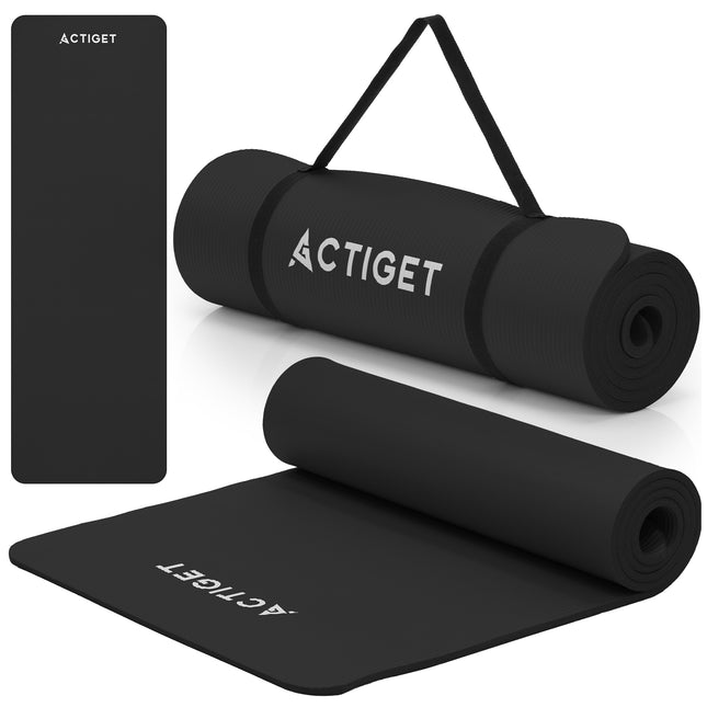 Actiget® Yogamat - Extra Dik - Inclusief Draagriem - 183 x 61x 1 CM - Zwart - TPE