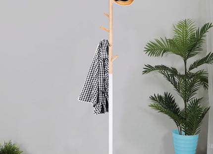 Kapstok Staand | Kapstok | 6 Haken | 172 cm | Metaal | Wit/Houtkleurig