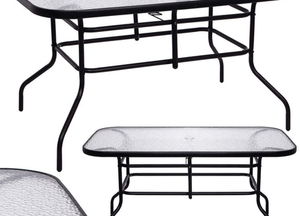 Tuintafel | 140 x 80 x 70 cm | Buitentafel | Eettafel Buiten | Metaal | Gehard Glas | 100 KG | Zwart