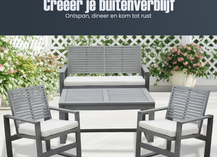 Tuinset - 4 Delig - Stoelen - Bank - Tafel - Bank - Grijs/Wit