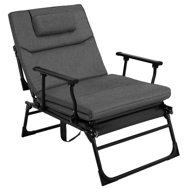 Tuinstoel 2 In 1 |Opvouwbaar | Ligstoel | Verstelbaar | Ergonomische Hoofdsteun | Zwart
