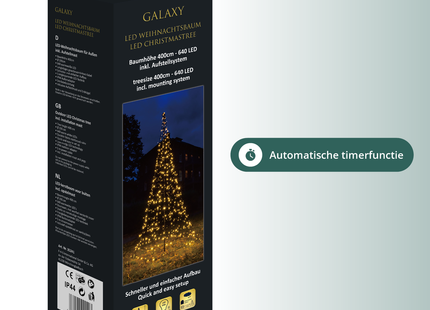 Galaxy LED Kerstboom - Vlaggenmast Verlichting - Inclusief Mast - 4 Meter - Warm wit - 640 LED