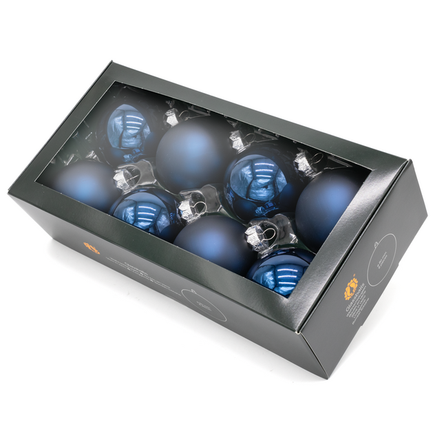 Kerstballen Glas | 8 Stuks | Mix | Glas | Mat | Glans | Donkerblauw