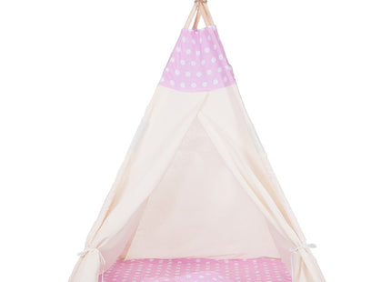 Tipi Tent | Wigwam Speeltent | 120x100x180 cm | Met Mat en Kussens | Naturel Roze | Stippen