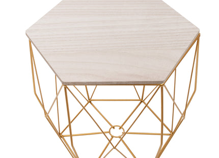Salontafel | Salontafel Hexagoon | Bijzettafel | 1 Stuk | 40 cm | Goud/Licht Hout