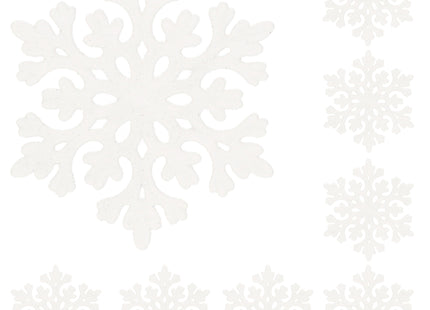Kersthanger | Sneeuwvlok | Wit | Glitter | Kunststof | 8 cm | 8 Stuks