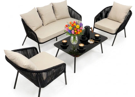 Tuinmeubelset - Loungeset - Bank - Stoelen - Tafel - Kussens - Zwart - Beige