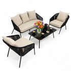 Tuinmeubelset - Loungeset - Bank - Stoelen - Tafel - Kussens - Zwart - Beige