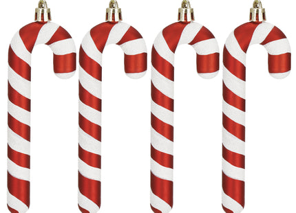 Kersthanger | Zuurstok | Kerstboomhanger | Wit | Rood | Kunststof | 12,5 cm | 4 Stuks