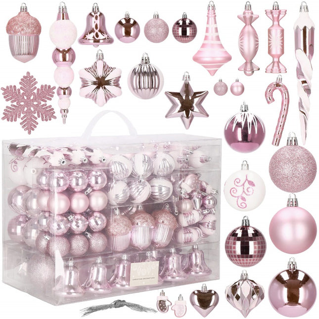 Kerstballen | 153 Stuks | Roze/Wit