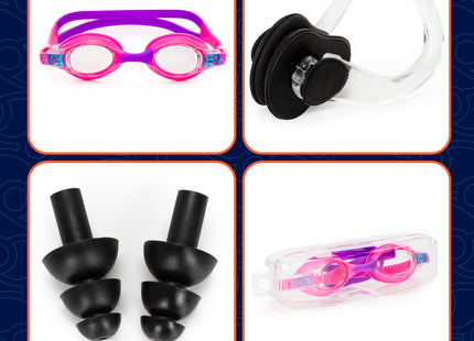 Duikbril - Zwembril - Kinderduikbril - Inclusief Oordoppen En Neusklem - Verstelbaar - Unisex - Roze/Paars