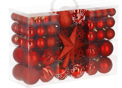 Kerstballen & Piek| 101 Stuks | 3/4/6 cm | Rood