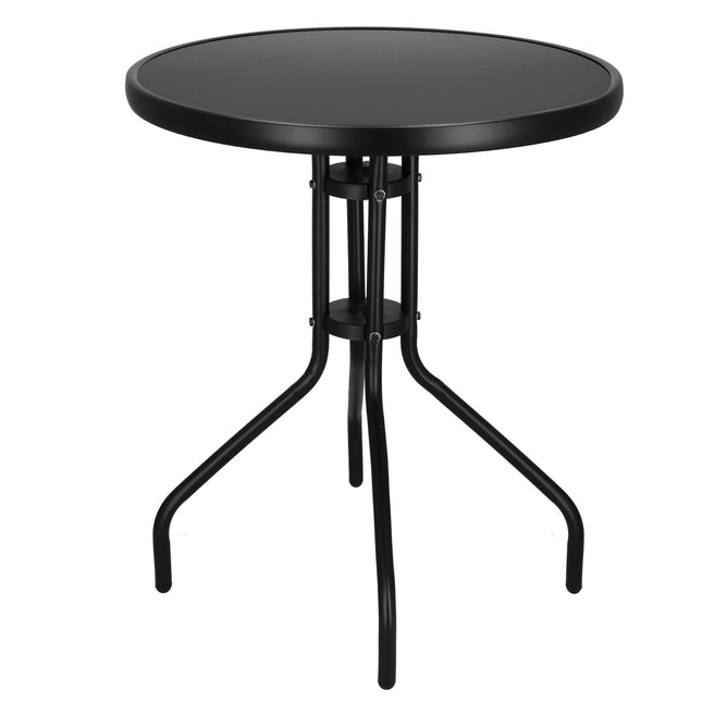 Tuintafel | Buitentafel | Bijzettafel Buiten | Metaal | Donker Gehard Glas | Rond | 60 x 60 x 70 cm | Zwart
