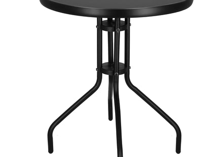 Tuintafel | Buitentafel | Bijzettafel Buiten | Metaal | Donker Gehard Glas | Rond | 60 x 60 x 70 cm | Zwart