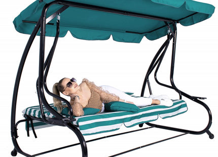 Schommelbank | Luna-Schommel | 4-zits | Waterafstotend | Inclusief 2 Kussens | Verstelbare Luifel | 230 x 130 x 162 cm | Turquoise/Wit/Grijs