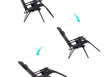 Tuinstoel | Ligstoel | Opvouwbaar | Verstelbaar | Ergonomische Hoofdsteun | Zwart