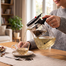 Springos Theepot | Glazen Theepot met Filter | Dubbel Zetsysteem | 1,65 L