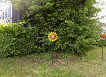 Windspinner - Windmolen - Windijzers - Tuinsteker - Tuinbeeld - Grondpin - Metaal - Zonnebloem