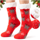 Kerstsokken  – Rood – Maat 40-44 – Warme Gevoerde Sokken met Antislip – Rendieren en Sneeuwvlokken – Zachte Wintersokken