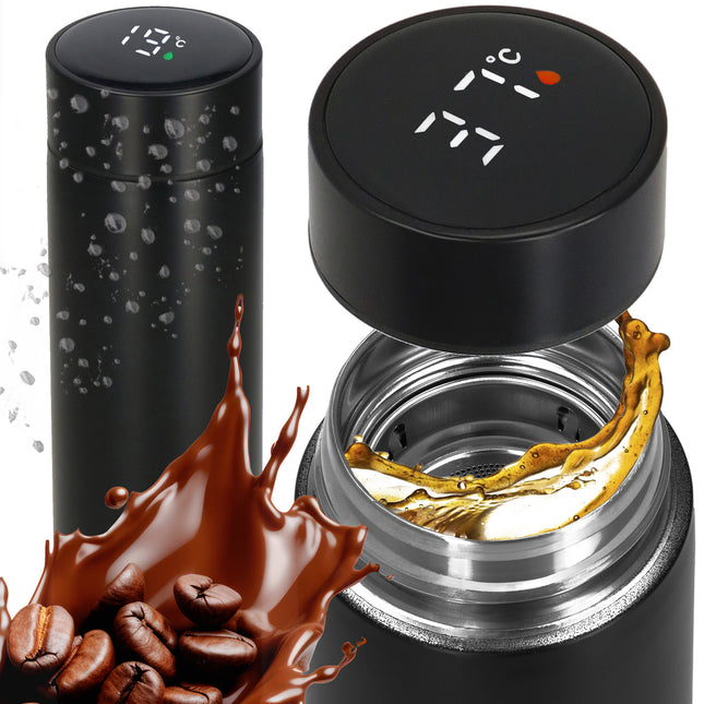 Thermosfles - Thermoskan - LCD- Display - 500 ML - RVS - Zwart