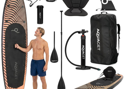 SUP Board - Opblaasbaar Paddle Board - Met Tas - Met Zitje -Inclusief Accessoires - Complete Set - Max. 220KG - 350x83,5cm - Zwart/Oranje