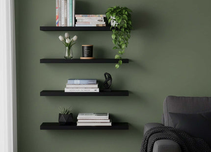 Wandplank - Boekenplank - Ophangbaar - 4 Delig - Zwart - Metaal - 3 Kg - 15 x 40 x 1,5 Cm