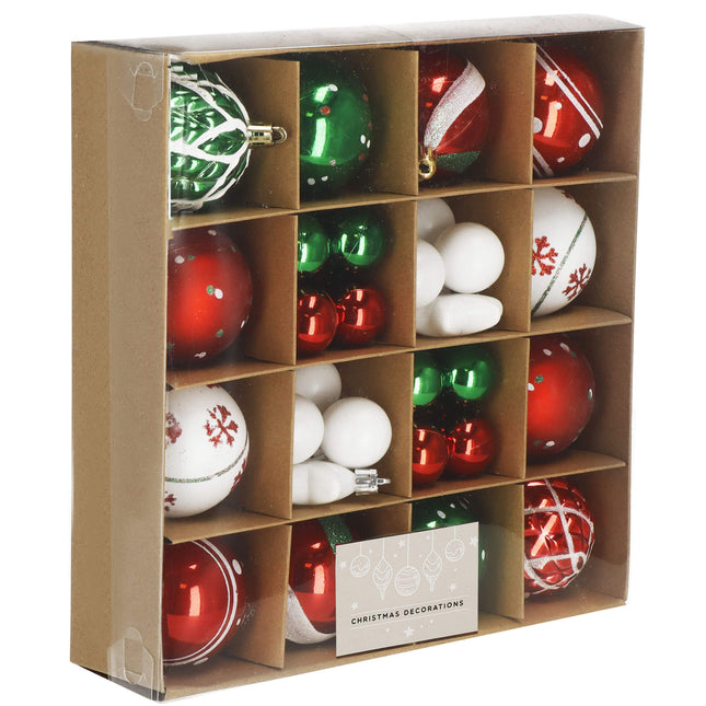 Kerstballen | 42 Stuks | 3/4/5/6 cm | Rood/Groen/Wit